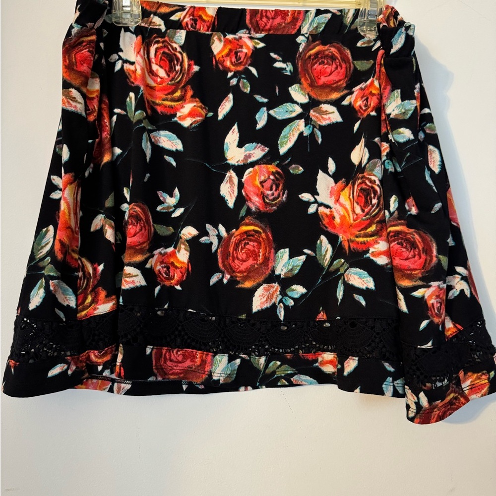 Floral Black Skirt with Red Roses
